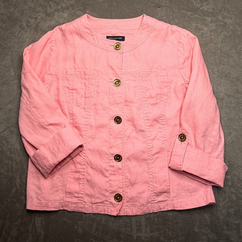 Jones New York Jacket Womens Sz XL Pink 100% Linen Blazer Coastal Resort Cruise